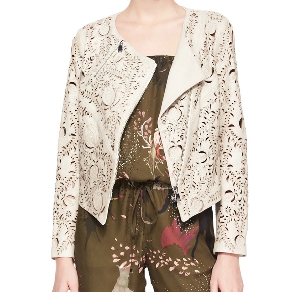 Haute Hippie Floral Laser-Cut 100% Lamb Leather Jacket - Picture 1 of 3